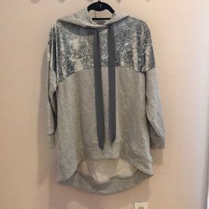 Zara Oversized Grey Velvet Sweatshirt NWOT